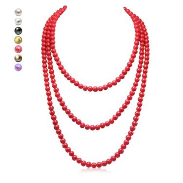 Imagem de richhut Colar feminino de pérolas longas - pérolas cultivadas naturais - pérolas luxuosas de fio de 8 mm - elegância atemporal dos anos 1920 - ótimo para esposas, namoradas, irmãs e melhores amigas