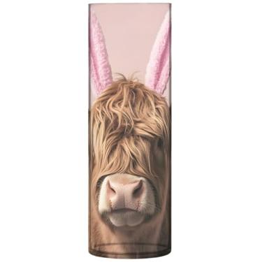 Imagem de Vasos cilíndricos para decoração de casa Páscoa Highland Cow Bunny Vaso de flores grande fofo personalizado exclusivo floral decoração estética, 30 cm x 9,9 cm