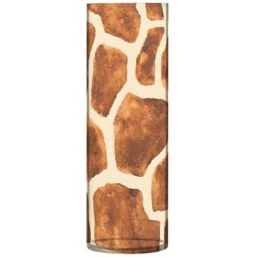 Imagem de Vaso redondo de plástico marrom de pele de girafa, vasos de mesa de centro de cilindro fofos para decoração de flores modernas exclusivas, 30 cm x 9,9 cm