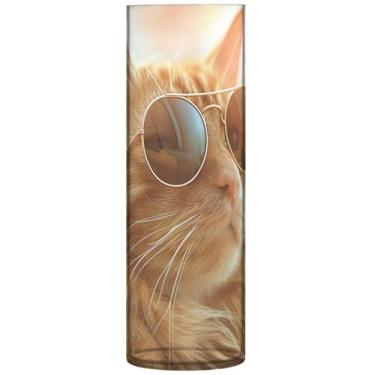 Imagem de Vasos cilíndricos fofos para gatos gengibre decoração de casa vaso de flores alto de plástico personalizado exclusivo floral decoração moderna, 30 cm x 9,9 cm