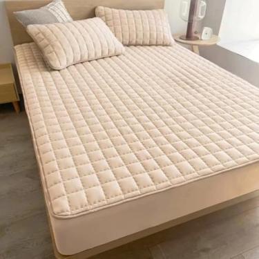 Imagem de Capa Impermeável Protetora Com Elástico Colchão Cama Solteiro Casal Queen e King Matelado (Bege,Casal)
