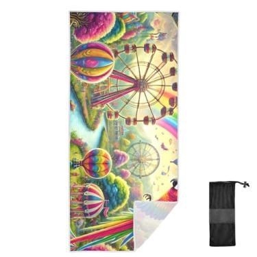 Imagem de Joitme Fantasy Fairground Toalha de praia arco-íris para mulheres, tamanho P, toalhas de banho de pelúcia, toalhas de natação para adultos
