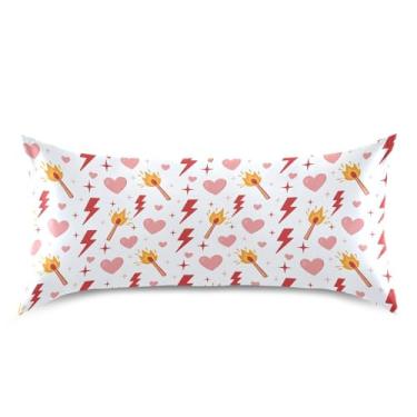 Imagem de Wassud Capa de almofada de cetim Lightning and Flames Dia dos Namorados para cabelo e pele Capas de almofada de seda lisa king size respiráveis com fecho de envelope