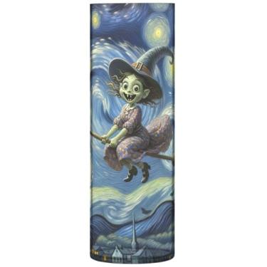 Imagem de Witch Starry Night Vaso de flores cilíndrico engraçado decorativo grande outono plástico personalizado exclusivo decoração de casa, estética, 30 cm x 9,9 cm
