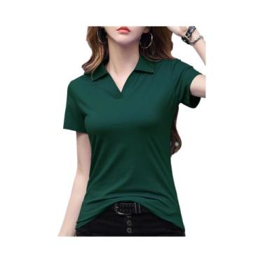 Imagem de Camisas Polo Femininas Básicas De Cor Sólida Com Manga Curta, Tops Cas