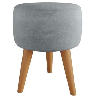 Imagem de Puff Redondo para Apoio dos Pés – Banqueta Decorativa 35x35cm com Pé Palito(SUEDE CINZA)