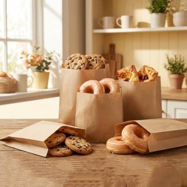 Imagem de 50 sacos de lanche de papel kraft marrom multitamanhos – Sacos pequenos de envelope plano para biscoitos e pipocas