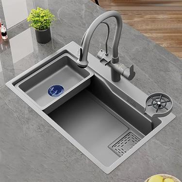 Imagem de Pia de cozinha de estação de trabalho de aço inoxidável, pia de cozinha suspensa, pia de aço inoxidável, pia comercial tigela única com torneira suspensa e lavadora de copos pia de estação de trabalho