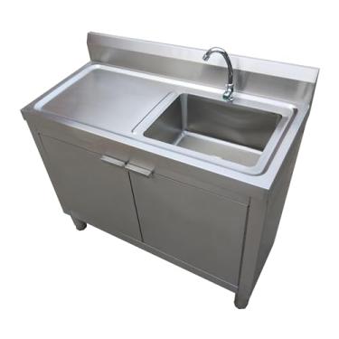 Imagem de Armário de pia de aço inoxidável para cozinha, armário independente sob a pia, armário de pia integrado, armário de pia utilitário com pia de aço integrada, armário de pia de lavanderia com torneira