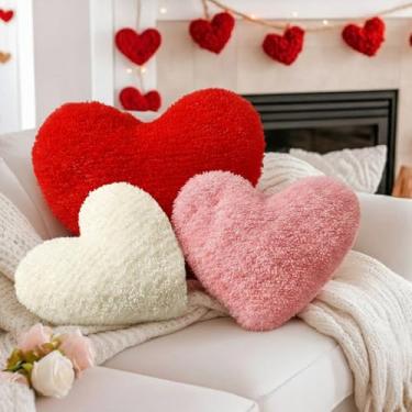 Imagem de Bucherry Travesseiro de coração vermelho, branco, rosa, macio, fofo, coração, almofada decorativa para meninas, mulheres, cama, sofá, dia dos namorados, casamento, Natal, decoração de casa (pelúcia