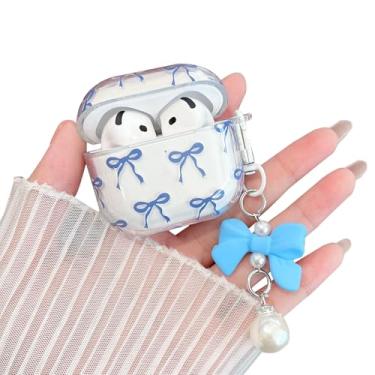 Imagem de MINSCOSE Capa transparente para AirPods 4, linda estampa de laço de fita, design feminino com chaveiro Kawaii, capa protetora de TPU macio à prova de choque para mulheres e meninas para AirPods 4