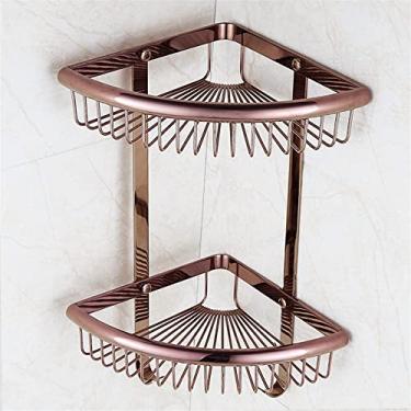 Imagem de Prateleiras de chuveiro prateleiras de banheiro de latão sólido prateleira de canto, moderna montada na parede suporte de chuveiro prateleira organizador rack organizador de chuveiro