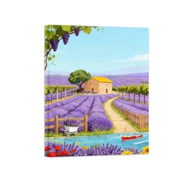 Imagem de Pôster paisagem - Rio Flores Lavanda - Impressões em Tela - Imagem Moderna Natureza para Sala de Estar Decoração 60x80cm Tela Embrulhada