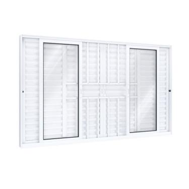 Imagem de Janela Veneziana Alumínio Central 4 Folhas Móveis 2 Fixas com Grade Lucasa Eccellente 120cmx150cm Branco