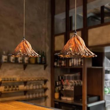Imagem de Luminária pendente retrô para restaurante, com cúpula de resina, soquete E27, 1 lâmpada, estilo wabi-sabi, lustre rústico antigo, altura ajustável, ideal para ilha de cozinha, sala de estar,