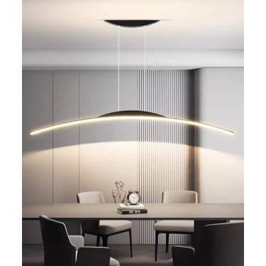 Imagem de Luminária pendente curva moderna de LED, lustre de cozinha com altura ajustável de 100 cm, luminária de teto para mesa de jantar com dimmer e controle remoto, luminária de embutir dourada (p