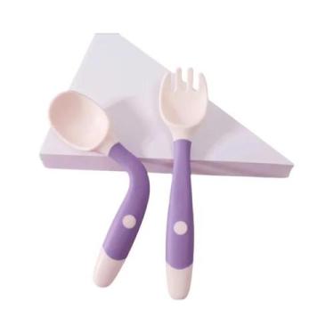 Imagem de Colher e garfo rotativos do bebê, resistente ao calor, PP flexível, co