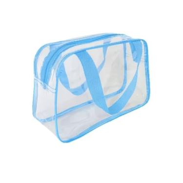 Imagem de Bolsa Necessaire Transparente PVC Organizadora para Trabalho, Faculdade, Estágio, Hospital, Maquiagem e Higiene Pessoal(Azul Bebê)