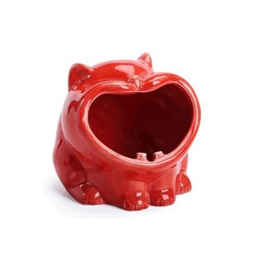 Imagem de WYNSJDBB Cinzeiro em forma de gatinho cinzeiro de cerâmica à prova de vento para suporte de cinzas de cigarro para exterior interior multifuncional acessórios de decoração de secretária (cor: VERMELHO
