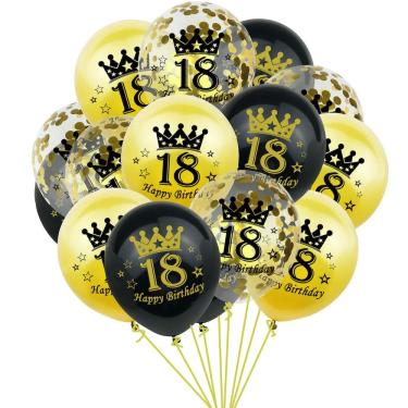 Imagem de Kit de balões de aniversário 18 Black Gold Latex Confetti x15