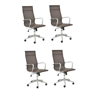 Imagem de Kit 4 Cadeiras de Escritório Presidente Esteirinha em Tela Mesh Sevilha Café