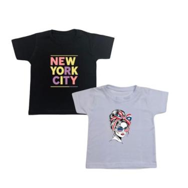 Imagem de Blusa Infantil Menina Kit 2 T-shirt Oferta Tendência Bloguer - CAMARIM