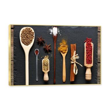 Imagem de NHLDZYH Moldura dourada. Tela decorativa cozinha, arte vintage especiarias coloridas, arte de parede quadros para sala de estar quarto cozinha. C98. 80x120cm