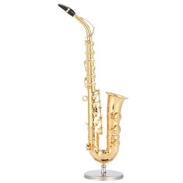 Imagem de ZJchao Ornamento de Saxofone, Mini Modelo de Saxofone de Latão Com Base e Caixa de Presente, Decoração Realista para Sala de Estar, Quarto, Estudo, 19 Cm