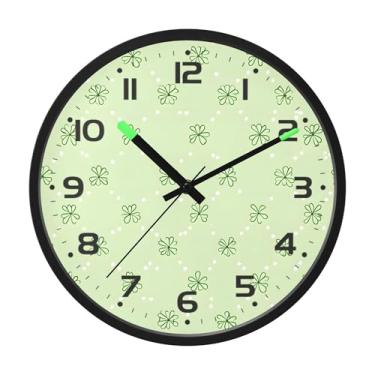 Imagem de SEHANY Relógio de parede Green Clover, silencioso, sem tique-taque, relógio redondo operado por bateria, controle de som, luz noturna, relógios de parede para sala de estar, cozinha, quarto