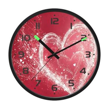 Imagem de SEHANY Relógio de parede com coração de dia dos namorados, silencioso, sem tique-taque, operado por bateria, controle de som, luz noturna, relógios de parede para sala de estar, cozinha, quarto