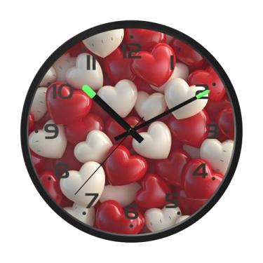 Imagem de SEHANY Relógio de parede com coração de dia dos namorados, silencioso, sem tique-taque, operado por bateria, controle de som, luz noturna, relógios de parede para sala de estar, cozinha, quarto