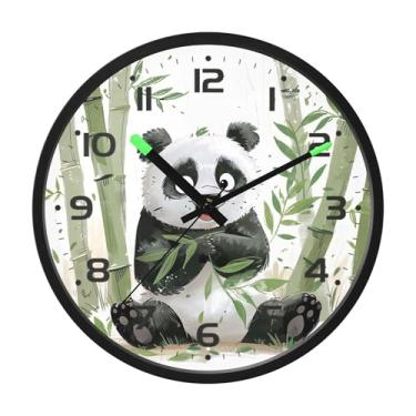 Imagem de SEHANY Bonito relógio de parede panda silencioso sem tique-taque relógio redondo operado por bateria 30 cm controle de som luz noturna relógios de parede para sala de estar, cozinha, quarto