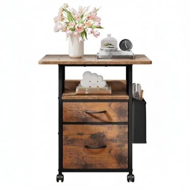 Imagem de Gaveteiro para Escritório，Compartimento Organizador com Gavetas，Gaveteiro Arquivo com Rodízios 2 Gavetas Armário com Rodas Móveis Para Colocação De Impressoras(Marrom)