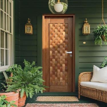 Imagem de Porta Completa Couro 72x210cm em Madeira Maciça Cedro Arana - Casmavi