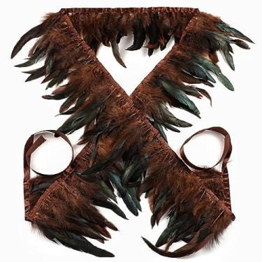 Imagem de Holmgren Acabamento de penas de galo de 12,7 a 17,78 cm - 2 jardas de café com acabamento de franja de penas para capa de xaile de penas, saia, brincos, luvas e decoração de festa de ervas daninhas (café)