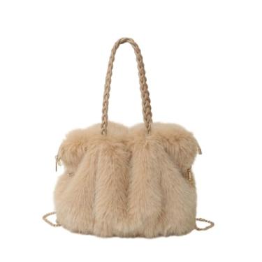Imagem de Furry Purse Winter Fluffy Bag, Fashion Women Plush Shoulder Bag, Cute Styling Design, Large Capacity Everyday Tote Bag (Beige)