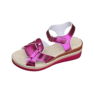 Imagem de Chinelo feminino com boca de peixe plataforma de fundo grosso para roupas de verão e caminhadas confortáveis, Roxa, 36