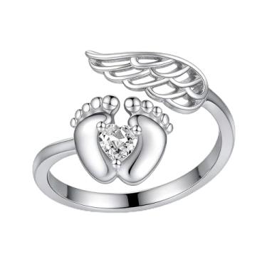 Imagem de HUASAI Anel de mãe com asas de anjo para mulheres Mommy of an Angel ajustável, delicado, simples, amor, melhor mãe, presente de filha e filho, Large, Latão, Sem pedra preciosa