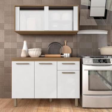 Imagem de Cozinha Modulada Com Vidro 2 Peças Tieli Boreal/branco - Móveis Arapon