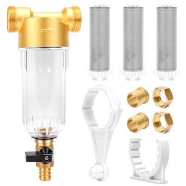 Imagem de Filtro de sedimento giratório de 40 mícrons, sistema de filtro de água reutilizável para toda a casa para água de poço, sistema de pré-filtragem para água de poço de casa/cidade, MNPT de 2,5 cm + FNPT