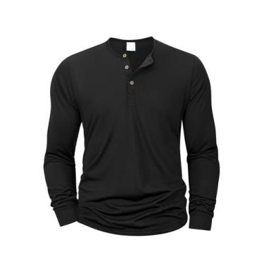Imagem de Camiseta Masculina De Manga Longa Com Gola Henley Slim Fit Casual Conf
