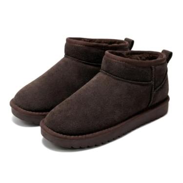 Imagem de Project Cloud Botas femininas de cano curto 100% de couro genuíno – Resistente à água com palmilha de espuma viscoelástica – Botas femininas modernas e confortáveis (hippy), Camurça marrom Choco, 10