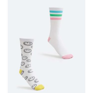 Imagem de Kit 2 Pares Meias Cano Longo Feminina Estampa Divertid-91920 - MARISA,