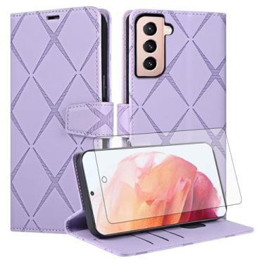 Imagem de Asuwish Capa de telefone para Samsung Galaxy S21 5G 6,2 polegadas capa carteira com protetor de tela de vidro temperado PU couro sintético flip porta-cartão de crédito slot suporte robusto celular S