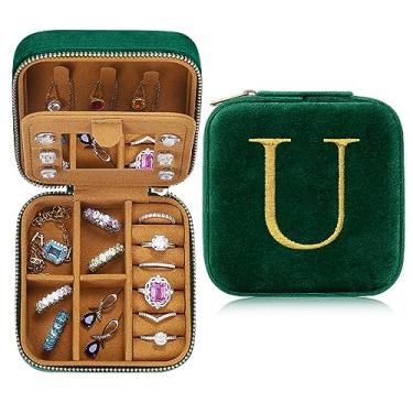 Imagem de Parima Caixa de joias de viagem de veludo de pelúcia - Caixa de joias pequena personalizada organizadora de joias essenciais de viagem para mulheres, aniversário, mãe, amigas, presentes para
