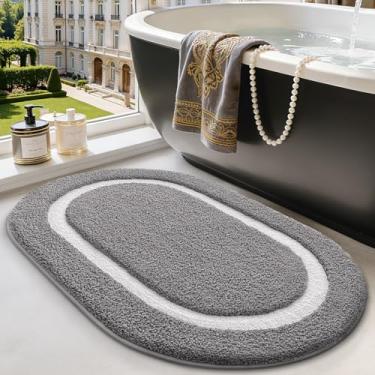 Imagem de LUMI Tapete de banheiro oval, 50,8 x 81,3 cm, antiderrapante, lavável, tapete de chuveiro absorvente de água premium para decoração de acessórios, cinza claro