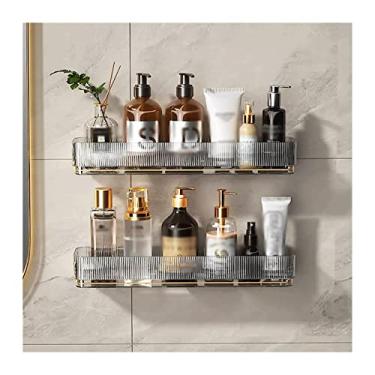 Imagem de Rack de armazenamento de chuveiro, 2 prateleiras de plástico, prateleiras de armazenamento de artigos de higiene simples, prateleiras de armazenamento de plástico transparente, não perfuradas