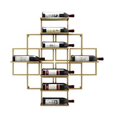 Imagem de Prateleira de parede de parede de restaurante, moldura de ferro, várias garrafas, armazenamento de vinho (dourado)