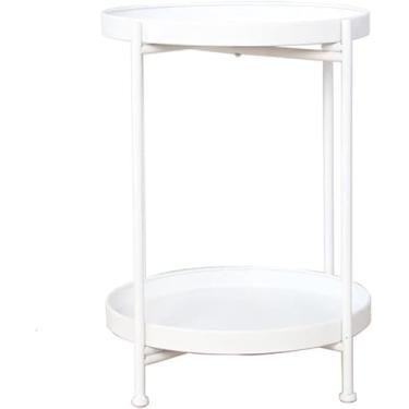 Imagem de Mesa de centro pequena de camada dupla de ferro de canto redonda mesa de centro sala de estar mini sofá mesa lateral