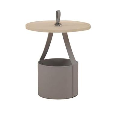 Imagem de Mesa lateral de sofá moderna com alça, mini armazenamento portátil minimalista sala de estar pequena canto redondo simples (cinza)